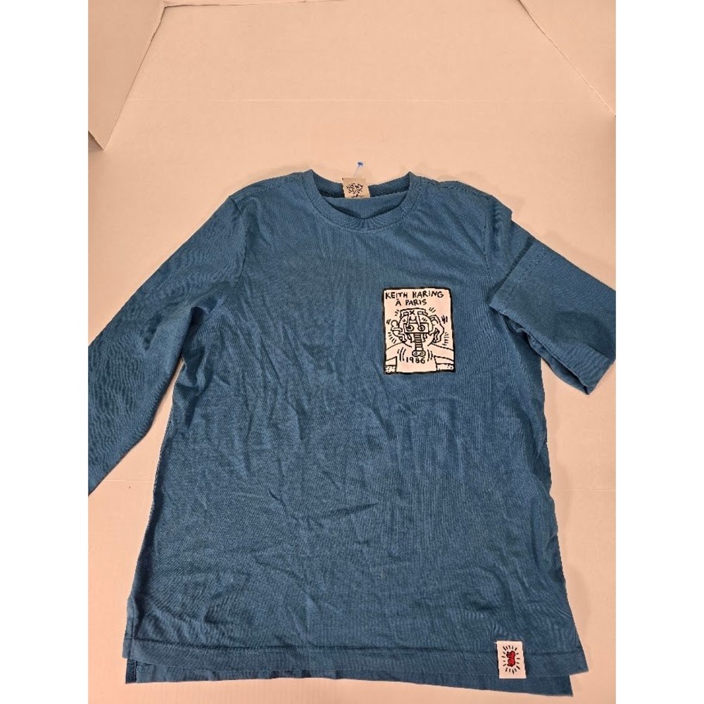 Keith Haring A Paris‎ Graphic T-Shirt Mens Blue Cotton Casual Top Size 105/US L